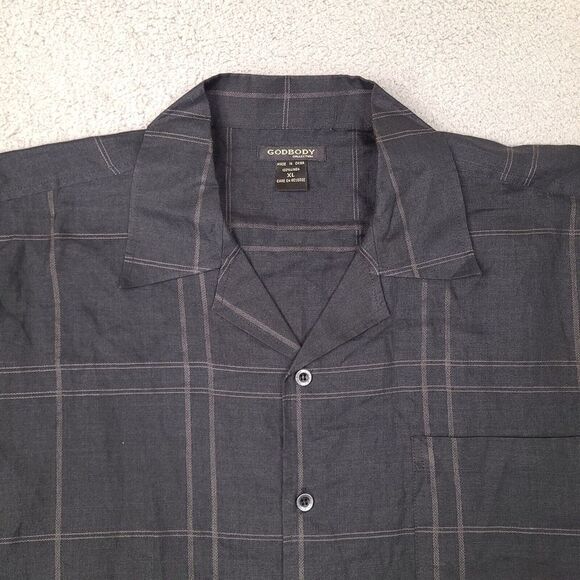 Godbody Collection Shirt Mens XL Black Plaid Linen Oversized Button Up Camp - Picture 2 of 12